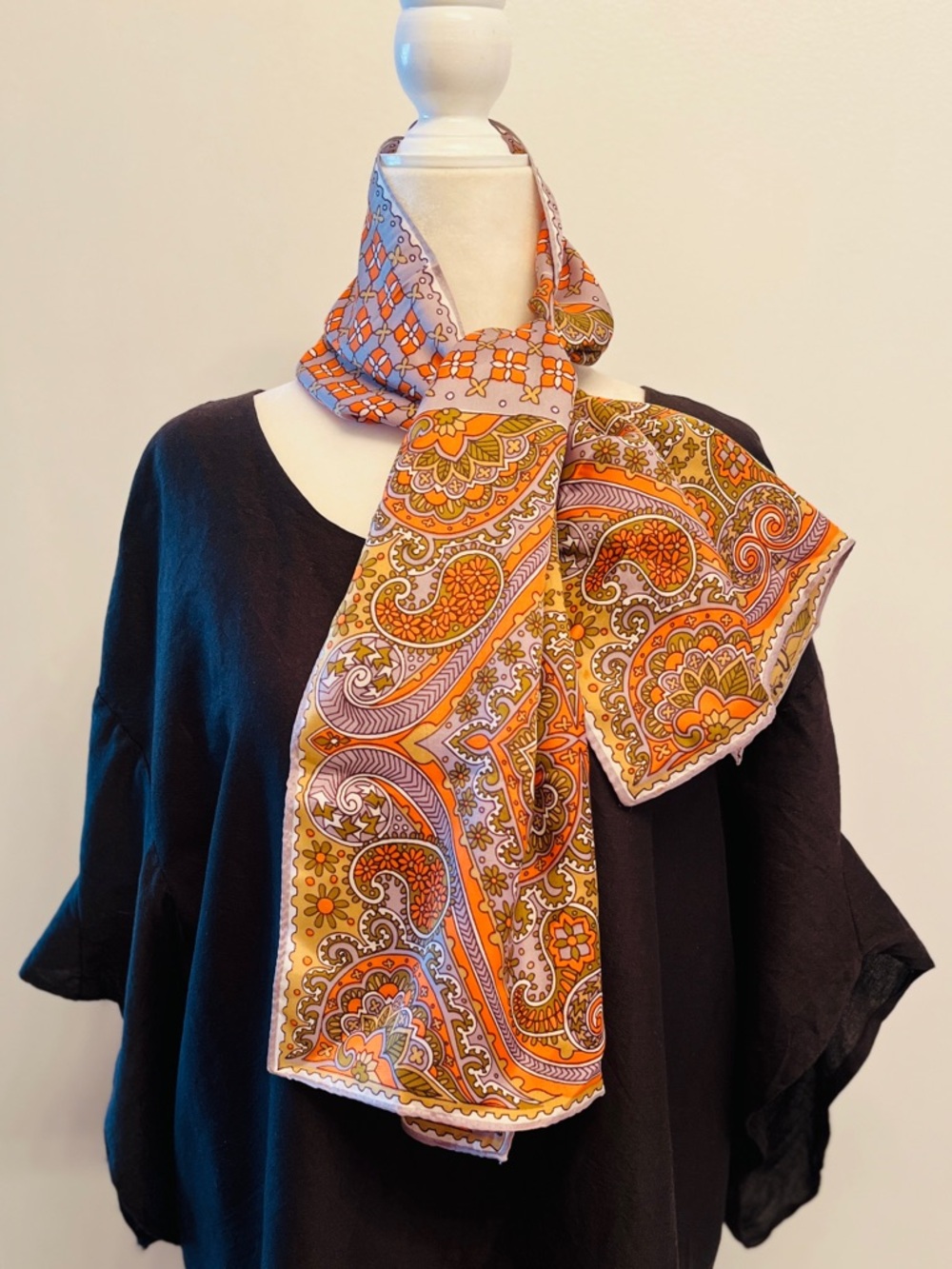 Vintage Vera Neumann Scarf: 70s Orange Moroccan Print Polyester 14.75”X 44”
